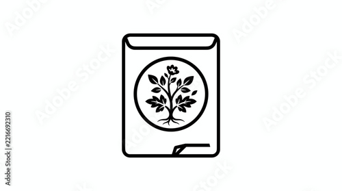 Seed Packet Icon with Plant Illustration.