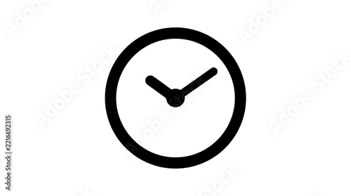 Simple Black Clock Icon Showing Time.