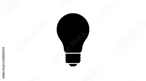 Single Black Light Bulb Silhouette Isolated on White Background.