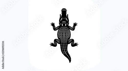 Stylized Black Crocodile Silhouette Top View.