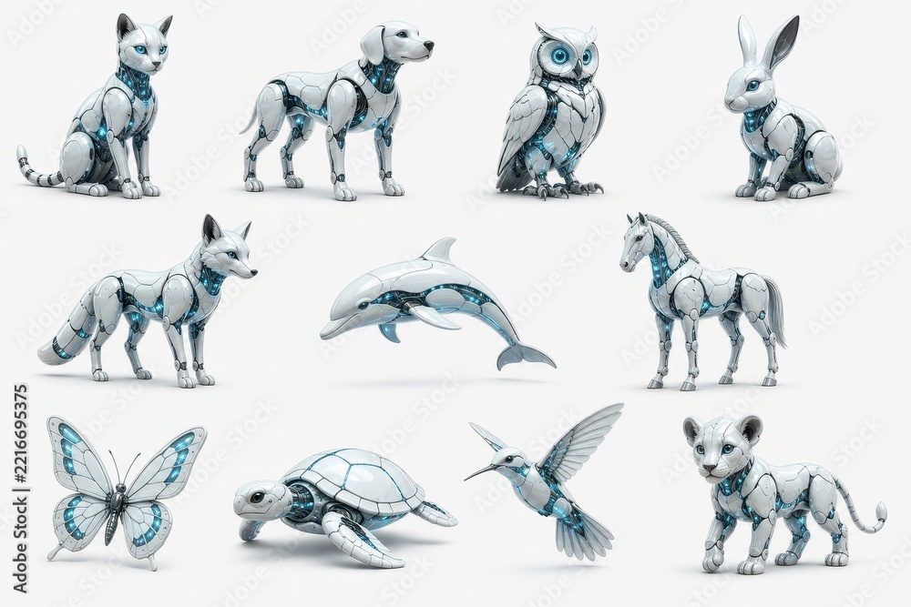 Fototapeta premium Futuristic robotic animal collection isolated on white