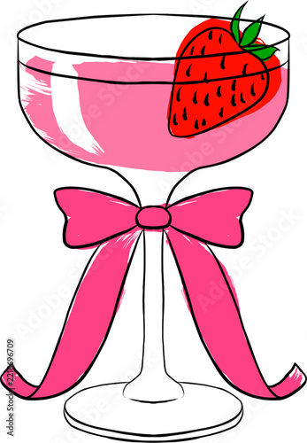 pink cocktail with strawberry sketch