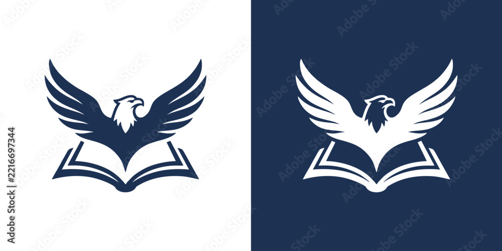 Fototapeta premium Eagle and open book logo design, education and freedom concept symbol vector illustration