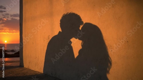 Silhouette of a couple kissing. Romantic.