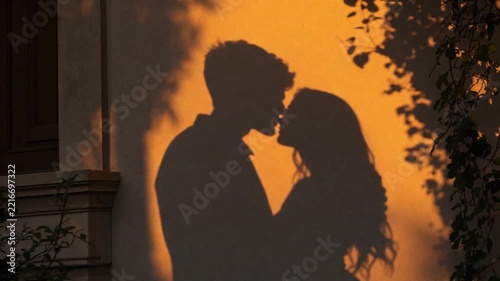 Silhouette of a couple kissing. Romantic.