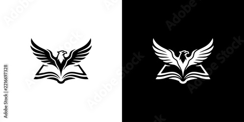 Eagle flying from open book logo design, bird and book education icon vector