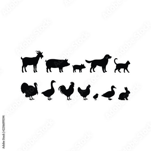 Farm animals silhouettes vector collection isolated
