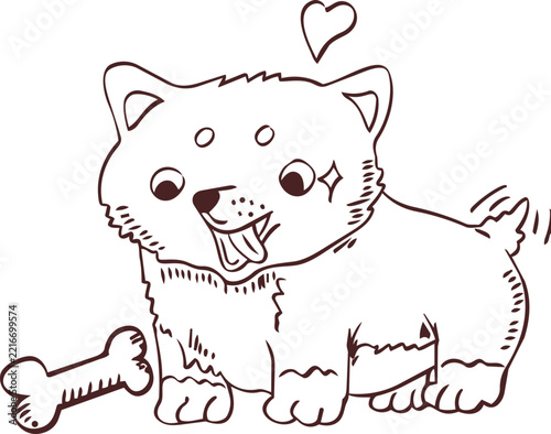 Hand Drawn sketch Fluffy Dog With Bone