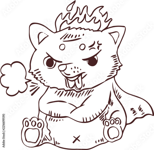 Hand Drawn fiery angry doggy Fiery Corgi King Illustration