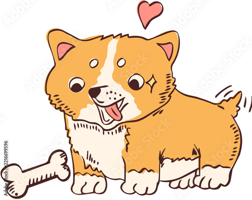 Hand Drawn Corgi Puppy With Bone