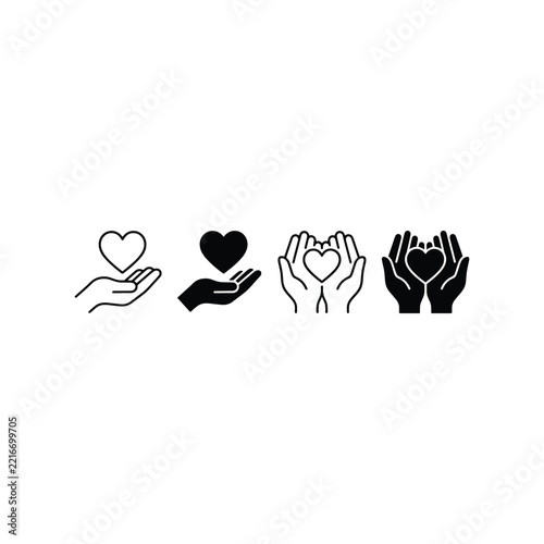 Hands holding heart healthcare flat vector icon set
