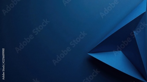 Abstract Deep Blue Geometric Composition Featuring Folded Paper Elements on a Solid Background