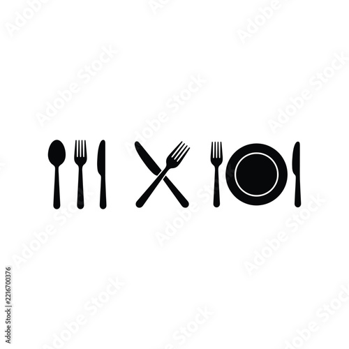 Restaurant cutlery tableware plate and fork vector set