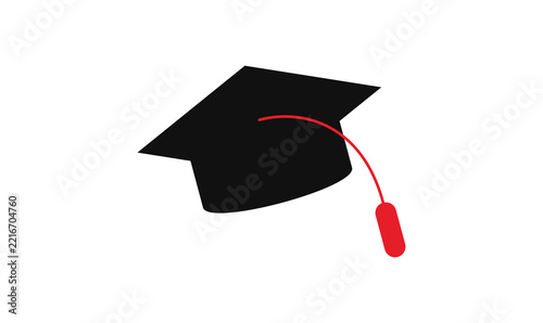 Black Graduation Cap with Red Tassel PNG Icon Element for Academic Design Banner