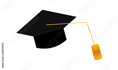 Black Graduation Cap with Golden Yellow Tassel PNG Icon for Academic Ceremony Banner