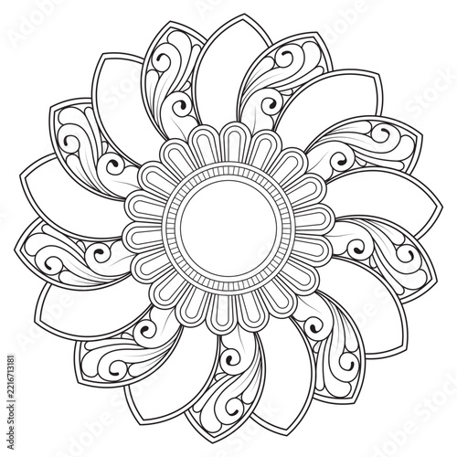 Fotografie Floral mandala design coloring book page for adults, intricate black and white f