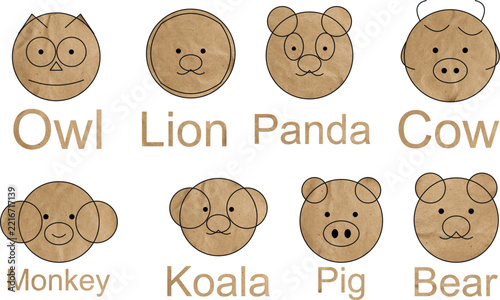 Brown Packaging box Cutting cure animals Art printable Editable character lion panda cow pig monkey owl bear ESIGN 35312JA.eps