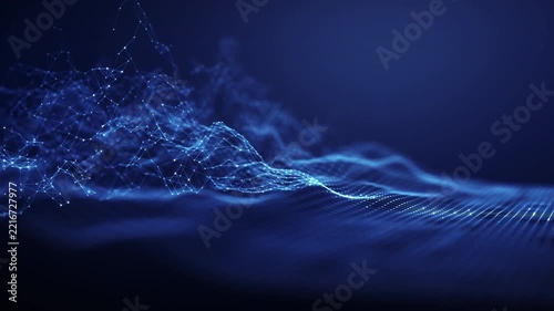 Massive big data streams move through a complex digital network, representing big data processing, filtering, sorting and analysis that transform unstructured data into valuable business insights