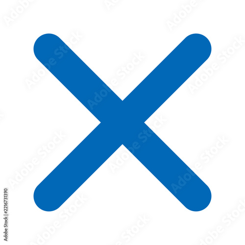 Blue cross mark icon, wrong answer symbol, simple flat vector illustration