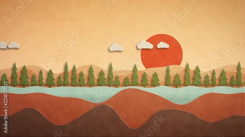 Paper Cut Autumn Pine Forest Landscape Parallax Loop