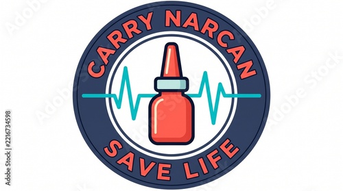 Toxicology: Naloxone nasal spray emblem promoting opioid overdose prevention and lifesaving action