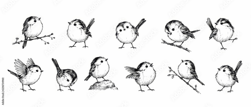 Fototapeta premium Hand Drawn Bird Illustration Collection