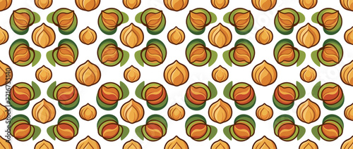 Orange hazelnut and leaf botanical folk art pattern.