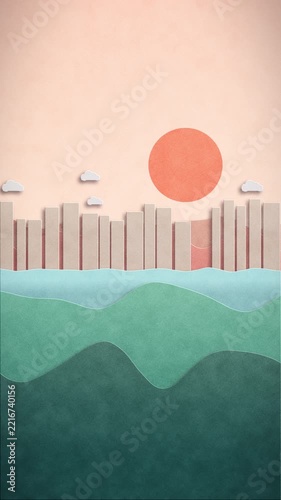 Paper Cut Coastal Town Landscape Parallax Loop