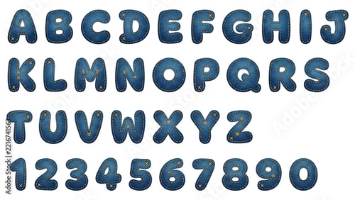 Denim Jeans Texture Alphabet and Number Font Set
