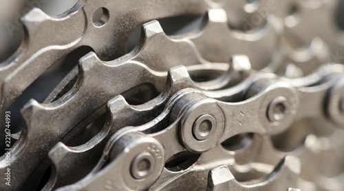 Close up of a polished bicycle chain shifting through gears on a multi speed cassette representing mechanical efficiency and precision engineering for the cycling industry