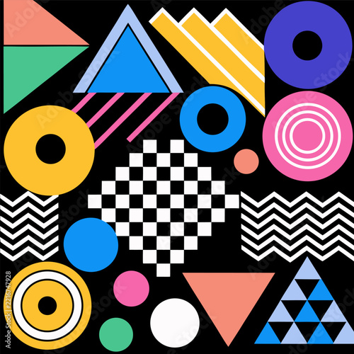 Colorful Geometric Abstract Shapes Collection – Retro Memphis Pattern Vector Set
