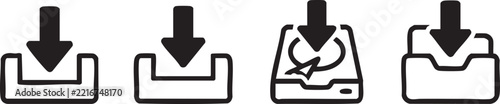 Set of black download icons for web interface and digital file