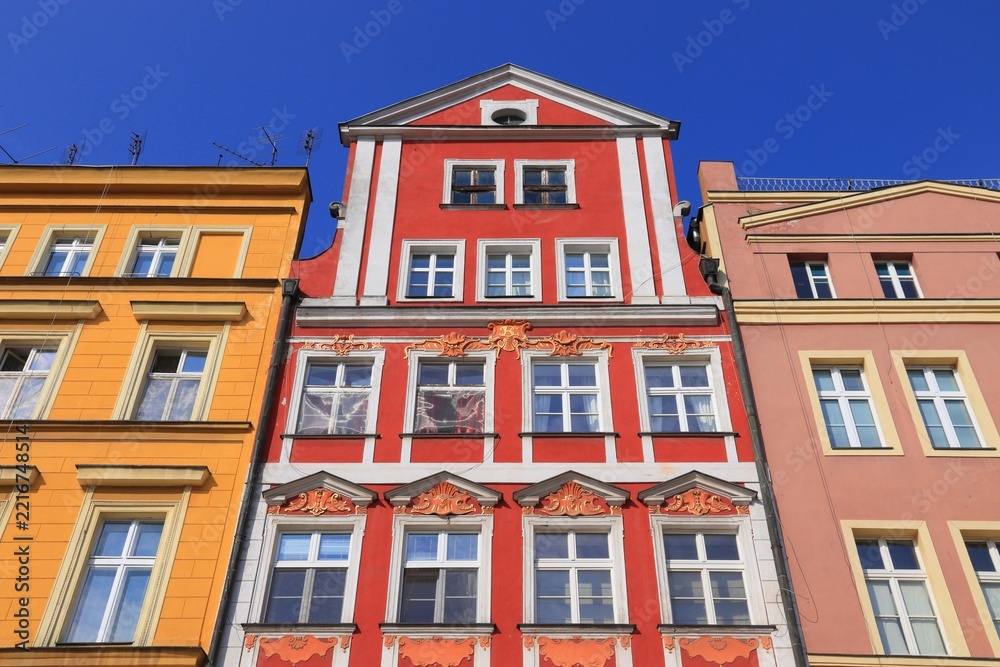 Fototapeta premium Wroclaw city landmarks - architecture of Rynek square in the Old Town. Wroclaw, Poland.