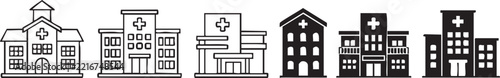 Set of hospital building vector icons for medical facility signage
