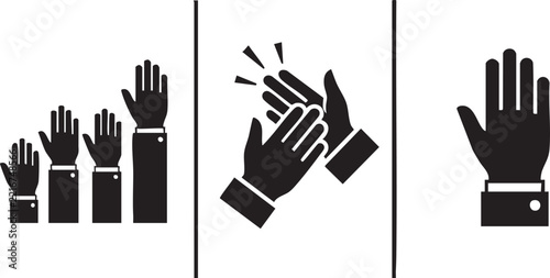 Set of minimalist hand gesture icons showing voting participation and