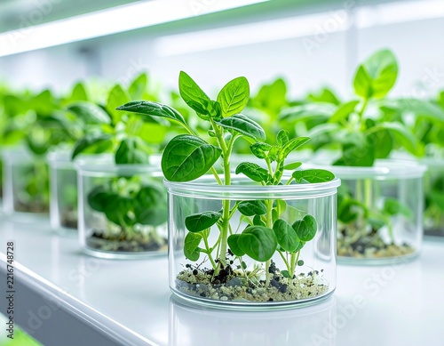 Plant Tissue Culture Seedlings Growing in Sterile Laboratory Containers
