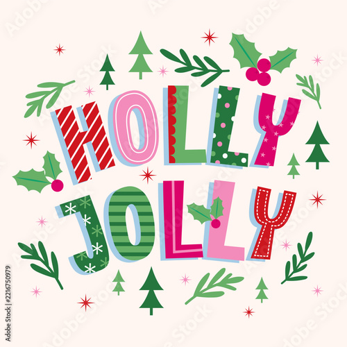 holly jolly christmas greeting card design