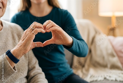Elderly and young hands forming heart shape together