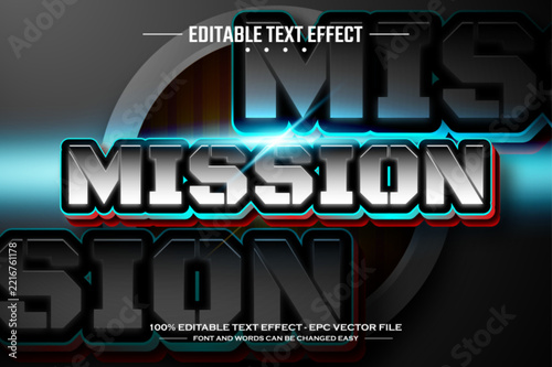 Mission 3D editable text effect vector template