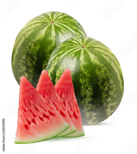 Two ripe watermelon and slice