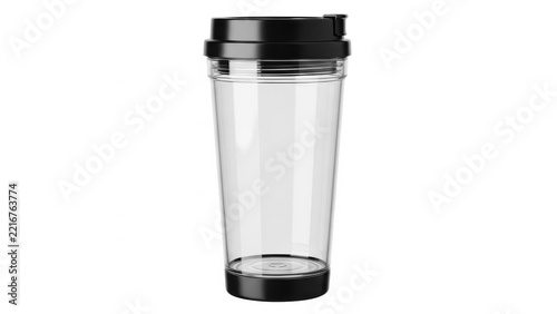Clear plastic tumbler with black lid