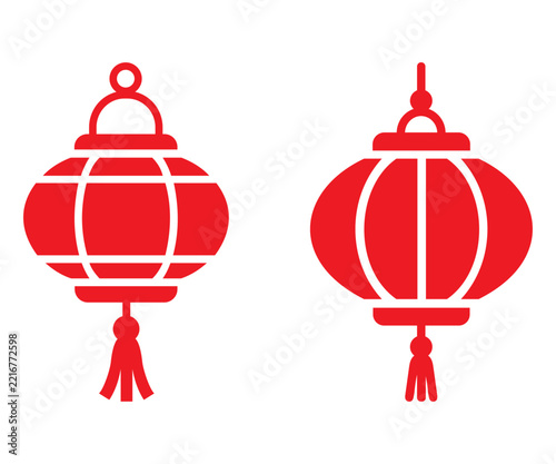 Traditional Chinese red lantern vector set for lunar new year spring festival celebration decoration on white background.