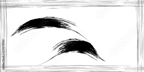 Black curved ink brush stroke isolated on white background