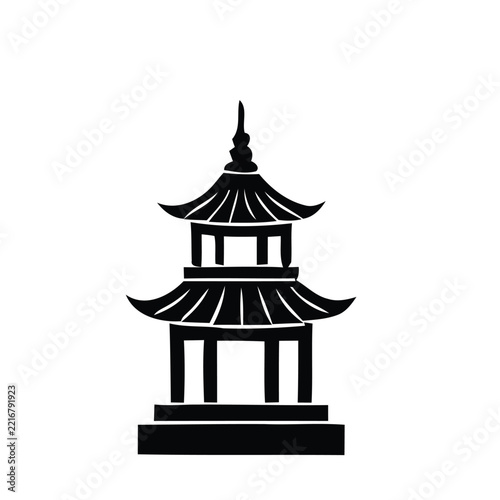 Traditional Chinese Pagoda Temple Silhouette for Lunar New Year
