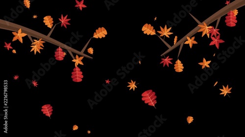 Animated autumn leaves falling from branches creating a seasonal decorative frame motion graphic