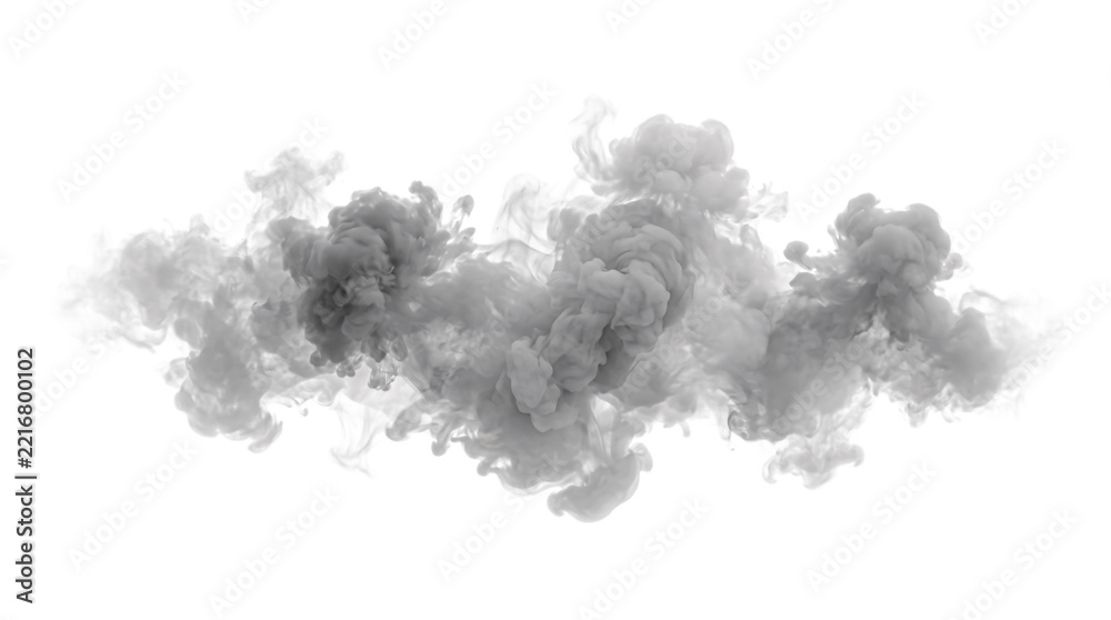 Fototapeta premium Large, dense, gray smoke or cloud plume on isolated on transparent background