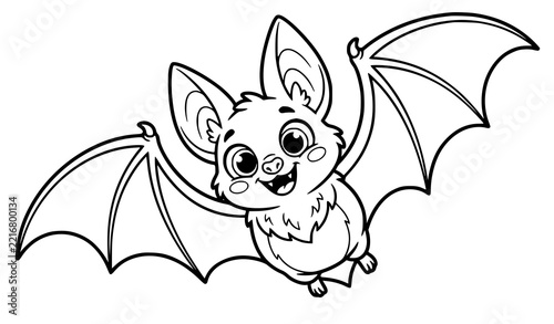 SEO Title: Cute Flying Bat Black and White Coloring Book Vector Illustration