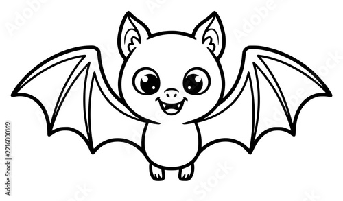 SEO Title: Friendly Halloween Bat Coloring Page Black and White Vector Clipart