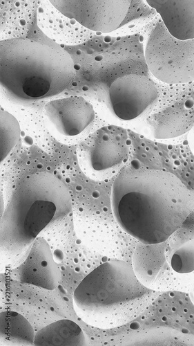 Abstract Porous Organic Texture with Cellular Hole Pattern in Monochrome Grayscale