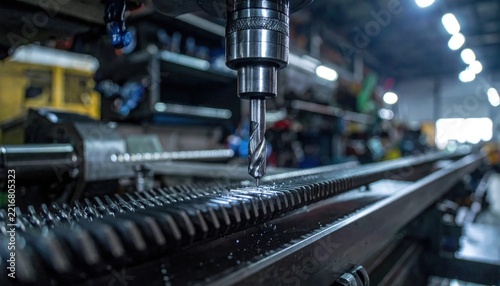 Precision Drilling Machine in Industrial Workshop, Metalworking Process